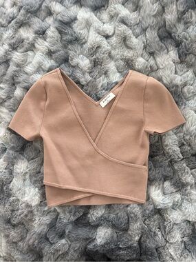 Aritzia Wrap-Front Crop Top in Dusty Rose